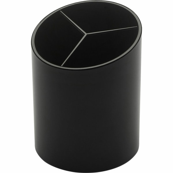 Business Source Large 3-Compartment Plastic Pencil Cup - 3in Height x 3in Width x 4.1in Depth - Plastic - Black - 1 Each