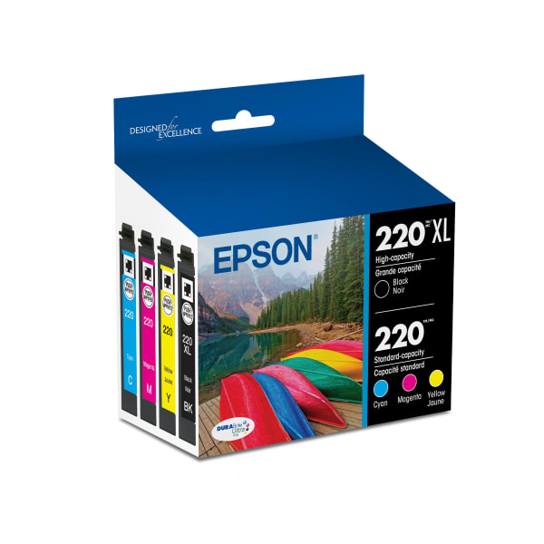 Epson 220XL Black/220 DuraBrite Cyan; Magenta; Yellow High-Yield Ink Cartridges, Pack Of 4, T220XL-BCS