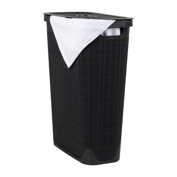 Mind Reader Linen Design Laundry Hamper, 40 L, 23-1/2inH x 10-3/4inW x 18-1/2inL, Black