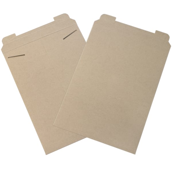 Partners Brand Kraft Stayflats Flat Mailers, 13in x 18in, Kraft Brown, Pack of 100