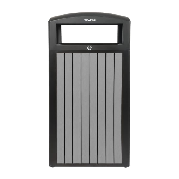 Alpine Slatted Plastic Panel Outdoor Trash Can, 40 Gallon, 40-15/16inH x 21-5/16inW x 21-5/16inD, Gray