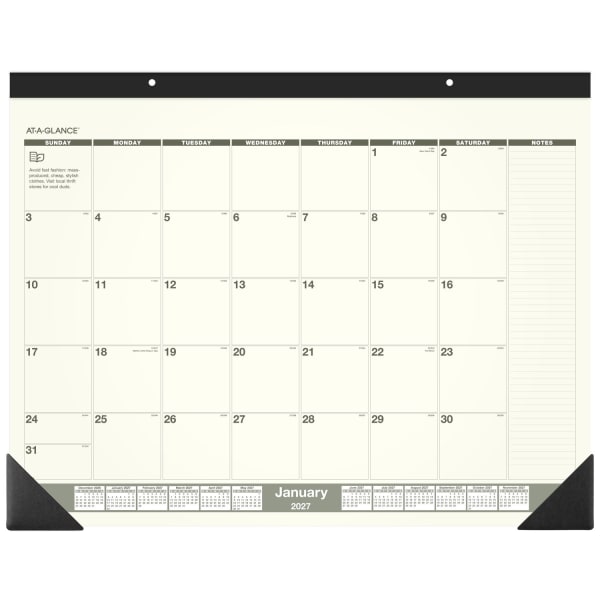 AT-A-GLANCE 2027 Recycled Monthly Desk Pad Calendar, Standard, 21 3/4in x 17in