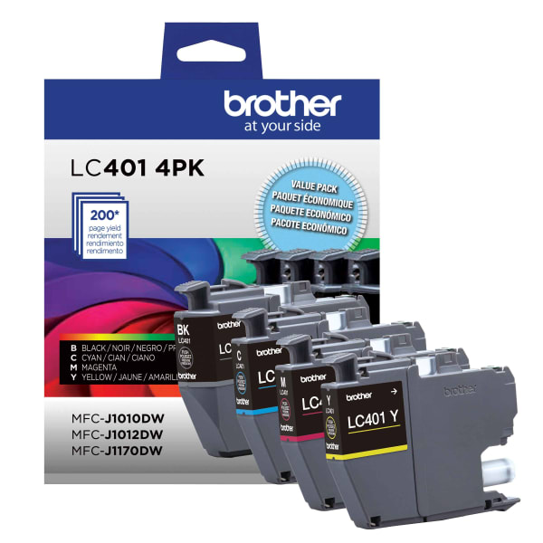 Brother LC401 Genuine Multi-Pack Ink, Black/Cyan/Magenta/Yellow, Pack Of 4 Cartridges, LC4014PKS