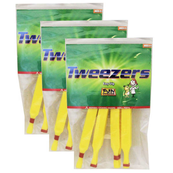 Fun Science Plastic Tweezers, 4 Per Pack, Set Of 3 Packs