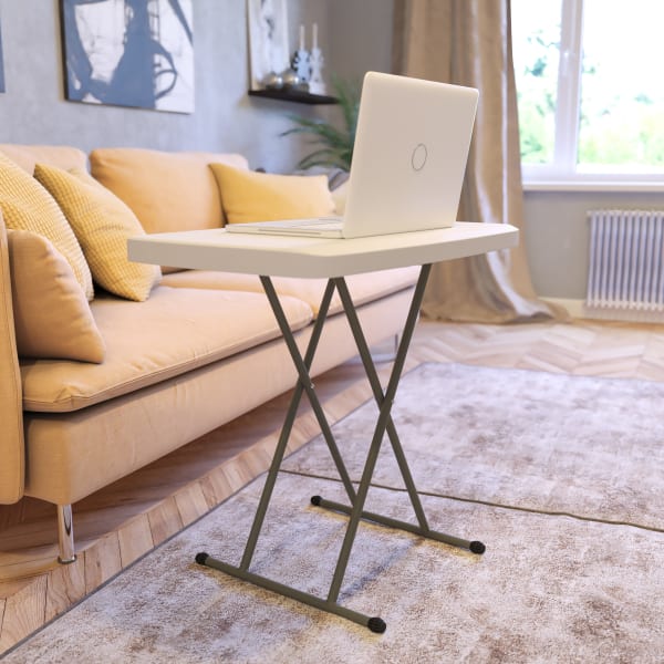 Flash Furniture Indoor/Outdoor Plastic Folding Table, 28-3/4inH x 30-1/4inW x 19-1/2inD, Granite White/Gray
