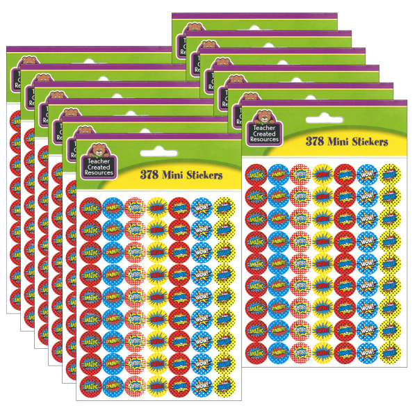 Teacher Created Resources Mini Stickers, Superhero, 378 Stickers Per Pack, Set Of 12 Packs