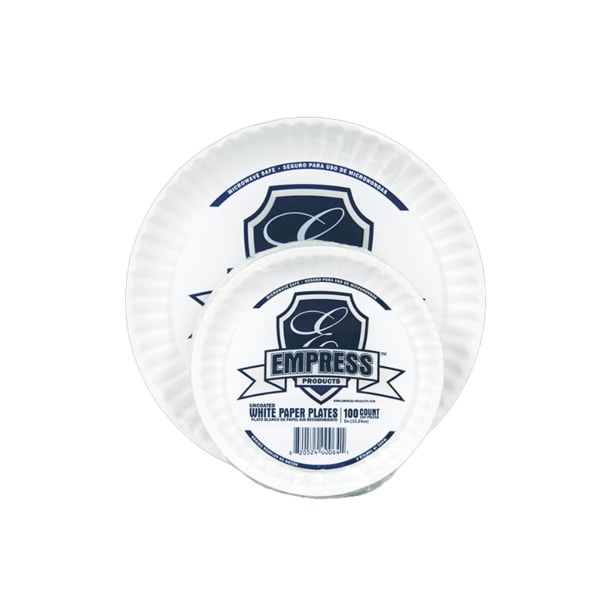 Empress Uncoated Paper Plates, 9in, White, Case Of 1,200 Plates