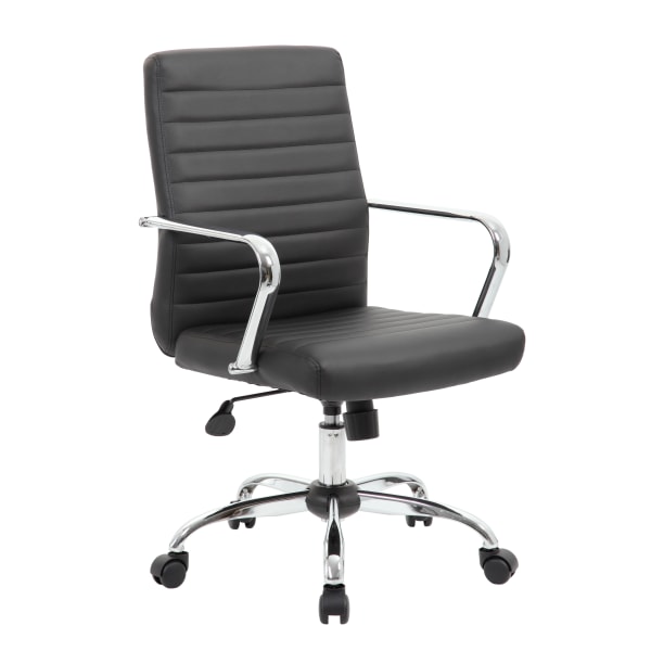 Boss Office Products Retro Caressoft Vinyl Mid-Back Task Chair, Black/Chrome