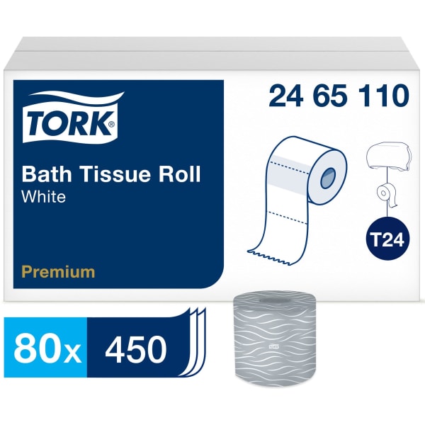 Tork Premium Bath Tissue Roll, 2-Ply - 2 Ply - 3.75in Length - 450 Sheets/Roll - 4.35in Roll Diameter - White - 450 Rolls Per Container - 80 / Carton