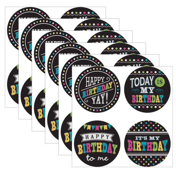 Teacher Created Resources Wear "Em Badges, Chalkboard Brights Happy Birthday, 32 Per Pack, Set Of 6 Packs