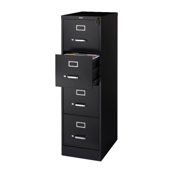 Lorell Fortress 22inD Vertical 4-Drawer Letter-Size File Cabinet, Black