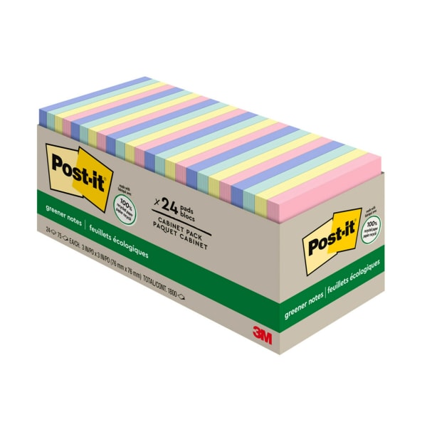 Post-it Greener Notes, 24 Pads, 3 in x 3 in, Clean Removal, School Supplies and Office Products, Sticky Notes for Vertical Surfaces, Monitors, Walls and Windows, Sweet Sprinkles Collection