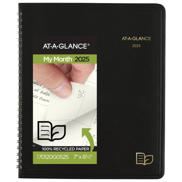 2025 AT-A-GLANCE Monthly Planner, 7in x 8-3/4in, 100% Recycled, Black, January To December, 70120G0525