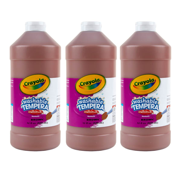 Crayola Artista II Washable Tempera Paint, 32 oz, Brown, Pack Of 3