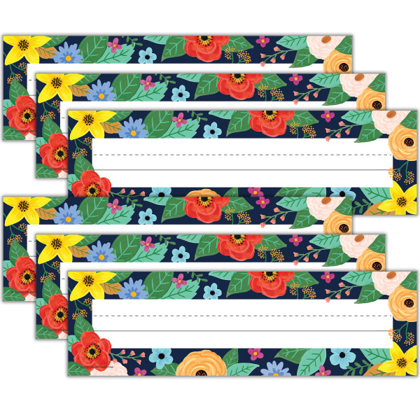 Teacher Created Resources Flat Name Plates, 3-1/2inH x 11-1/2inW x 1/10inD, Wildflowers, 36 Name Plates Per Pack, Set Of 6 Packs