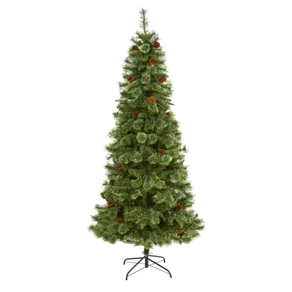 Nearly Natural White Mountain Pine 84inH Artificial Christmas Tree With Bendable Branches, 84inH x 37inW x 37inD, Green