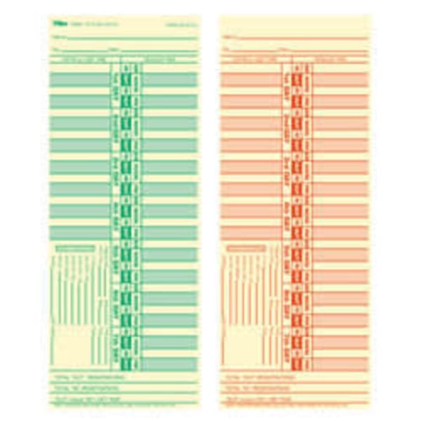 TOPS Time Cards (Replaces Original Card CH107-2), Numbered Days, 2-Sided, 9in x 3 1/2in, Box Of 500