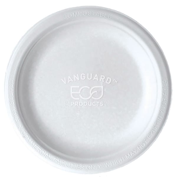 Eco-Products Vanguard Sugarcane Plates, 6in, White, Pack Of 1,000 Plates