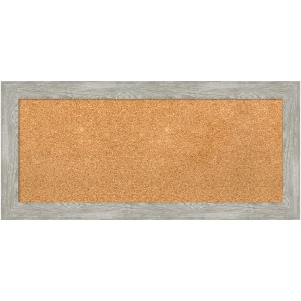 Amanti Art Rectangular Non-Magnetic Cork Bulletin Board, Natural, 34in x 16in, Dove Graywash Narrow Plastic Frame