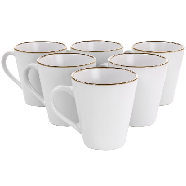 Elama Arthur 6-Piece Stoneware Mug Set, Matte White/Gold