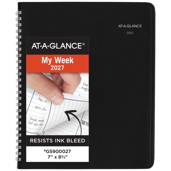 AT-A-GLANCE DayMinder 2027 Column Style Weekly Planner, Black, Medium, 7in x 8 3/4in