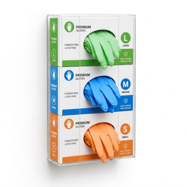 Azar Displays 3-Box Acrylic Glove Dispenser Holder, 16inH x 10-1/4inW x 3-5/8inD, Clear