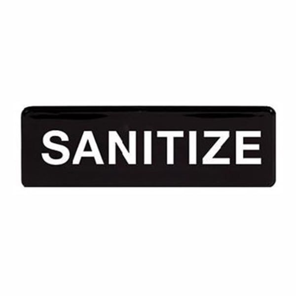 Winco Sanitize Sign, 9in x 3in, Black/White