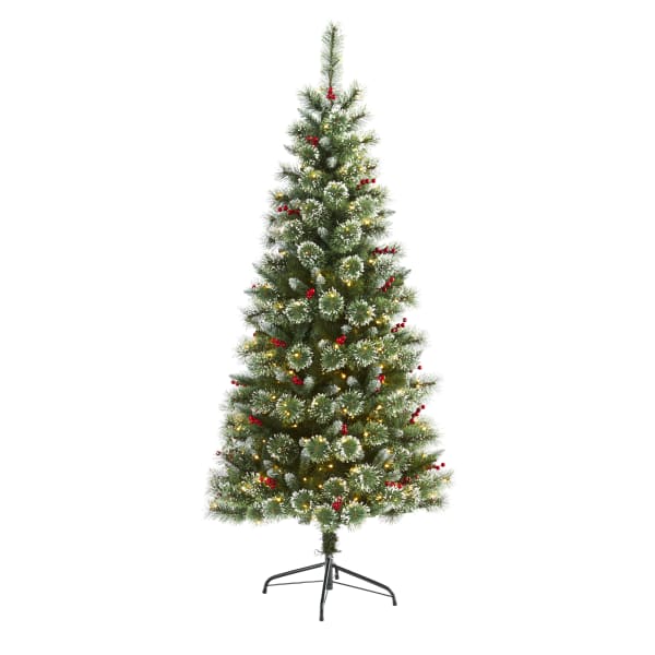 Nearly Natural Frosted Swiss Pine Artificial Christmas Tree, 6'H