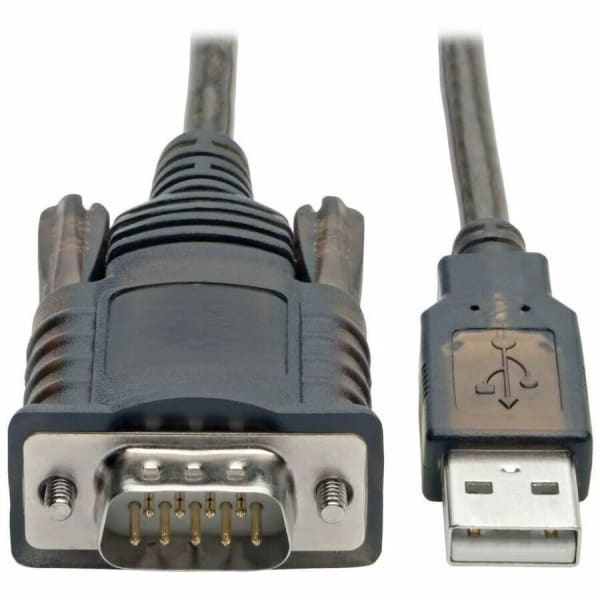 Tripp Lite RS232 to USB Adapter Cable with COM Retention (USB-A to DB9 M/M), FTDI, 5 ft. - First End: 1 x Type A Male USB - Second End: 1 x DB-9 Male Serial - 480 Mbit/s - Shielding - Nickel Plated Connector - Gold Plated Contact - Black