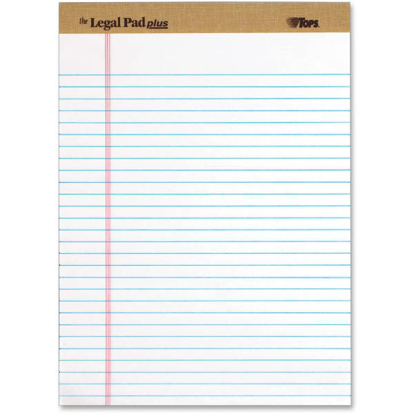 Tops The Legal Pad 71533 Notepad - 50 Sheets - Letter - 8 1/2in x 11in Sheet Size - White Paper - Perforated - 1 Dozen