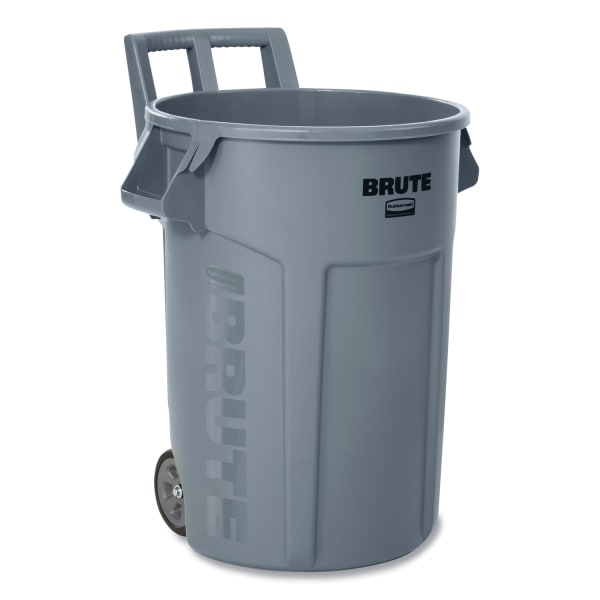 Rubbermaid Commercial Vented Wheeled Brute Container, 32 gal, Plastic, Gray