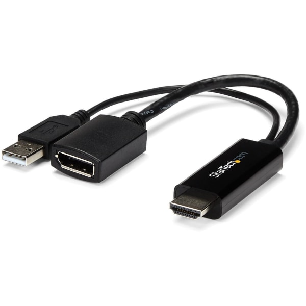 StarTech.com HDMI to DisplayPort Adapter - 4K 30Hz - HDMI to DisplayPort Converter - Compact HDMI to DP Adapter - USB-Powered - Connect an HDMI laptop or desktop to a DisplayPort monitor, using this compact, USB-powered adapter