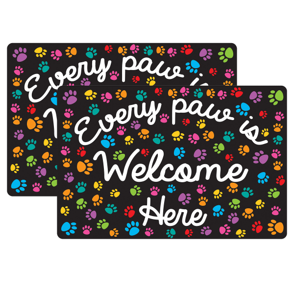 Smart Poly Welcome Mat With Slip Resistant Backing, 15.5in x 23.5in, Paws, Every Paw is Welcome Here, Pack Of 2