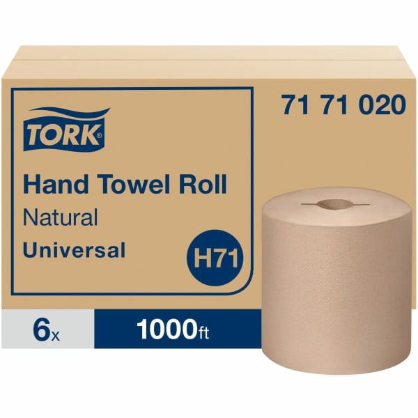 TORK H71 Universal Hand Towel Rolls, 1-Ply,  7 1/2 in x 1000 ft, Natural Brown, Box Of 6 Rolls