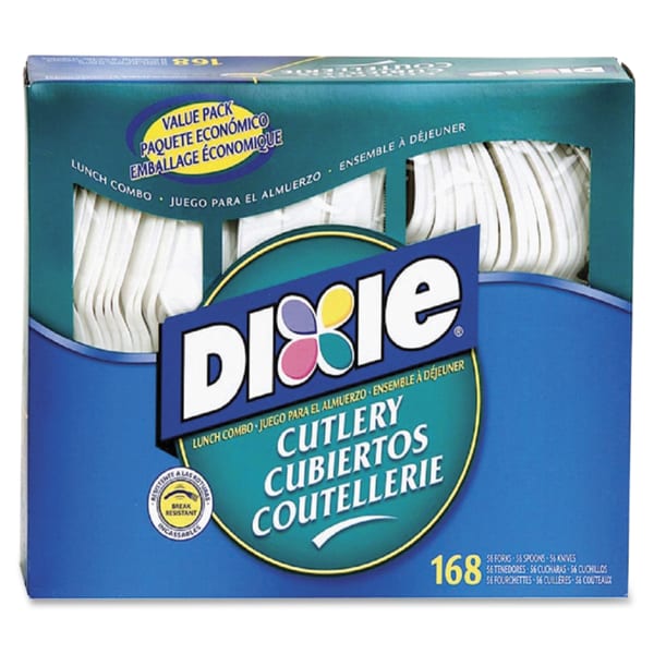 Dixie Heavyweight Disposable Forks, Knives & Spoons Combo Boxes by GP Pro - Cutlery Set - 56 x Spoon - 56 x Fork - 56 x Knife - White - 168 Box - 6 / Carton
