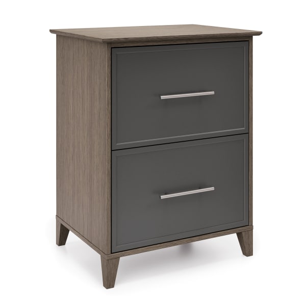 Realspace Koru 23-1/2inW x 17-1/2inD Lateral 2-Drawer File Cabinet, Two-Tone Slate/Gray Oak, BIFMA Compliant