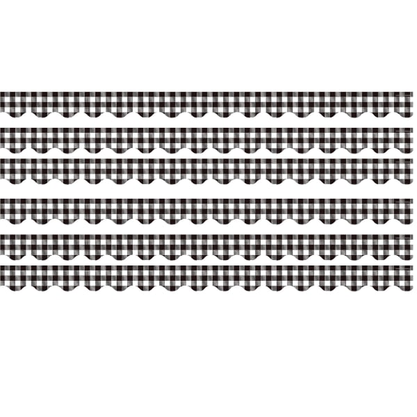 Teacher Created Resources Scalloped Border Trim Packs, 35', Black and White Gingham, Set Of 6 Packs
