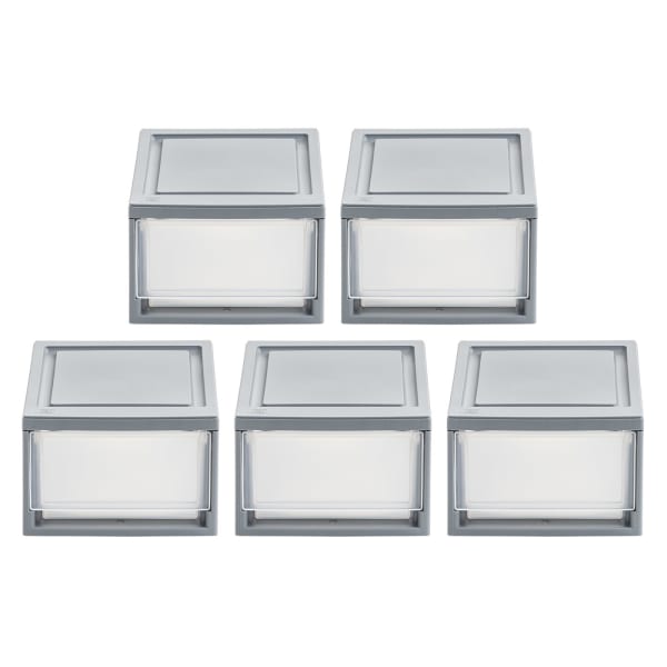 Iris Stackable Storage Bins With Drawers, 5-7/16inH x 8-1/2inW x 13-1/8in, Gray, Set Of 5 Bins