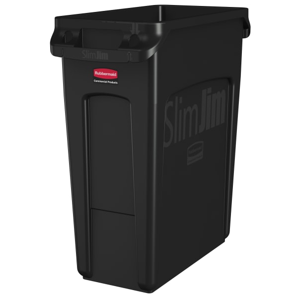 Rubbermaid Slim Jim Rectangular Polyethylene Vented Waste Receptacle, 16 Gallons, Black