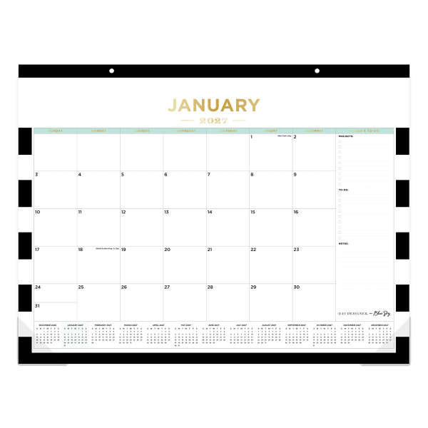 2027 Blue Sky Rugby Stripe Black Monthly Desk Pad Planning Calendar, 22x17, 0%, Rugby Stripe Black, Jan-Dec, RY27