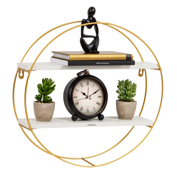 Mind Reader Floating Round Wall Shelves, 15-1/2inH x 16inW x 3-13/16inD, Gold/White
