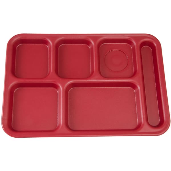 Cambro Camwear 6-Compartment Serving Trays, 10in x 14-1/2in, Cranberry, Pack Of 24 Trays