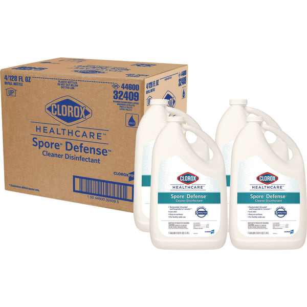 Clorox Healthcare Spore Defense Cleaner Disinfectant, Open System, 1 gal Refill Bottle, 4/Carton