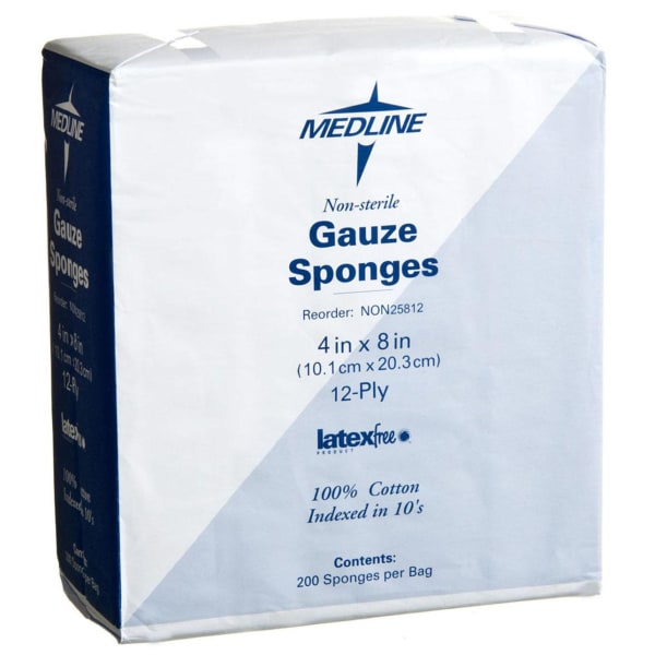Medline Woven Nonsterile Gauze Sponges, 8in x 4in, White, Case Of 2,000