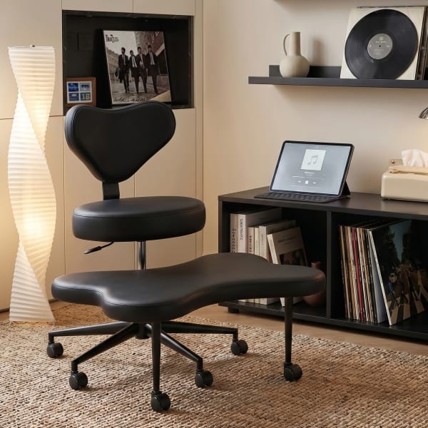 Pinmoco Ergonomic Fabric Mid-Back Cross-Legged Swivel Task Chair, Blue
