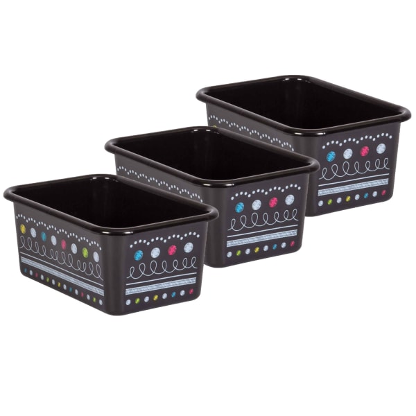 Teacher Created Resources Small Plastic Storage Bins, 5inH x 11-3/8inW x 7-3/4inD, Chalkboard Brights, Pack Of 3
