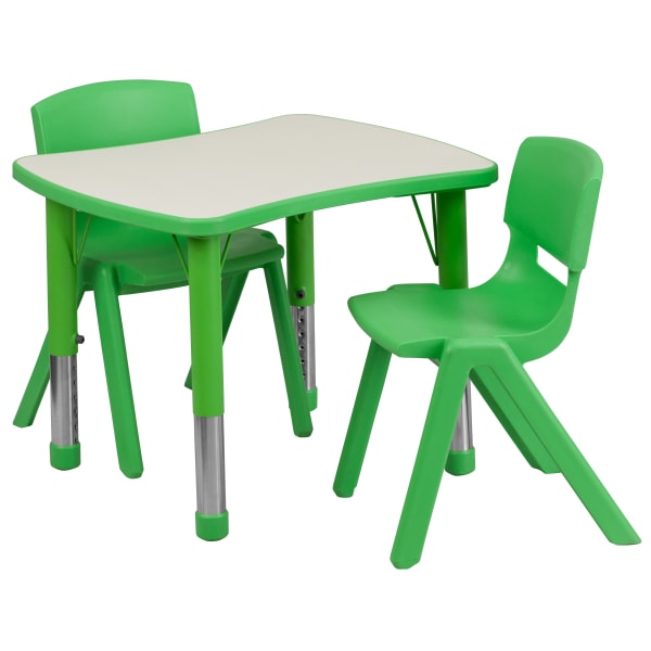 Flash Furniture Rectangular Height-Adjustable Activity Table Set With 2 Chairs, 23-1/2inH x 21-7/8inW x 26-5/8inD, Green