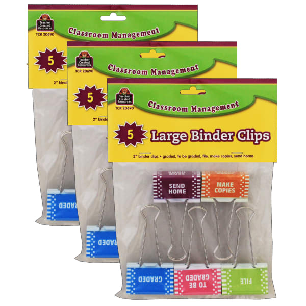 Teacher Created Resources Classroom Management Large Binder Clips, 2in, Pack Of 15 Clips