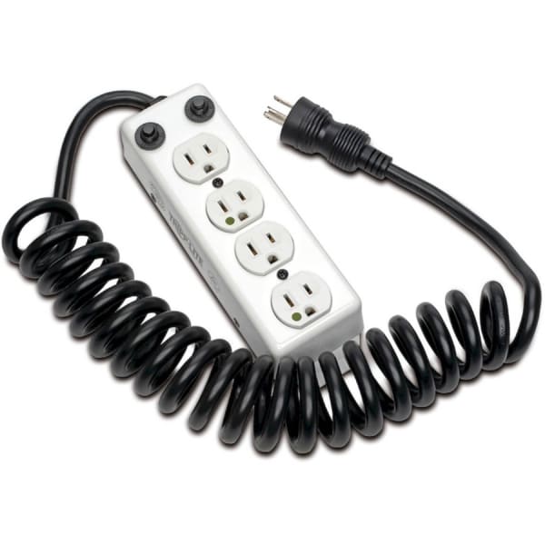 Eaton Tripp Lite Series Safe-IT Power Strip Hospital Medical Antimicrobial 4 Outlet UL1363A 3ft-10ft Coiled Cord - PS410HGOEMCC