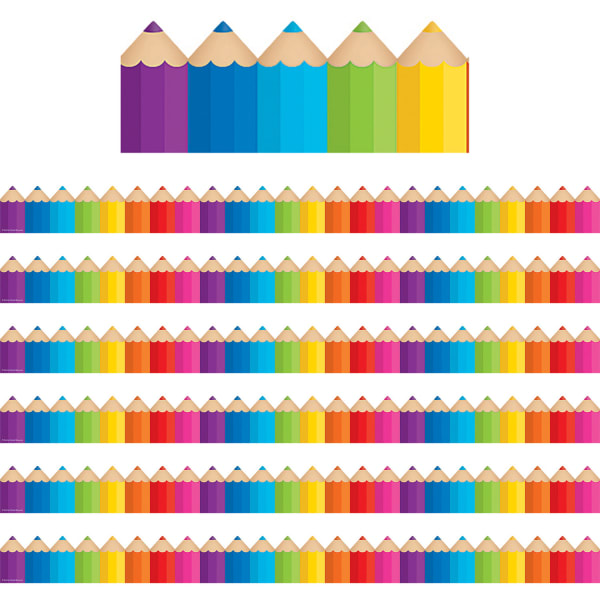 Teacher Created Resources Die-Cut Border Trim, Colored Pencils, 35ft Per Pack, Set Of 6 Packs